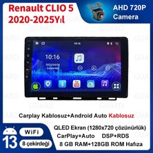 Renault Clio 5（2020-2025 Yıl）Android Sürüm 13 Kablosuz Carplay Navigasyon Multimedya 9  inç Kuantum Ekranı 8G Ram + 128GB Hafıza Çerçeveli ve arka görüş kameralı