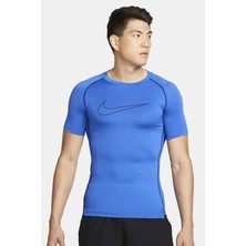 Nike Pro Dri Fit Men's Tight Fit Short Sleeve Top Slim Fit Body Erkek Antrenman Tişört Sax Mavi