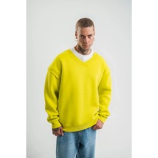 Tarz Yeri Geniş V Yaka Kol Ribana Detaylı Sweatshirt - Sarı