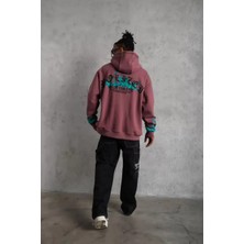 Tarz Yeri Erkek Üç Iplik Içi Pamuklu Alev Baskılı Kapüşonlu Sweatshirt - Gül Kurusu