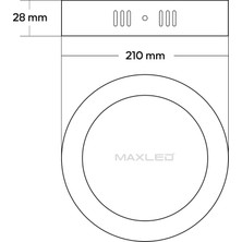 Maxled MX-1052N - 18W 4000K Ilık Beyaz | Siyah Kasa Sıva Üstü Yuvarlak LED Panel