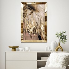 Zevahir Mobilya Dekorasyon Gold Aynalı Pleksi Çerçeveli Yaldızlı Tüyler Tablosu