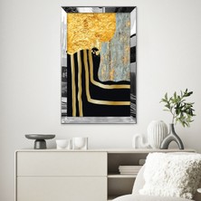 Zevahir Mobilya Dekorasyon Gümüş Aynalı Pleksi Çerçeveli Altın Renkli Soyut Sanatı Tablosu