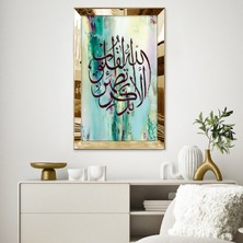 Zevahir Mobilya Dekorasyon Gold Aynalı Pleksi Çerçeveli Yeşil Renkli Islami Kaligrafi Tablosu