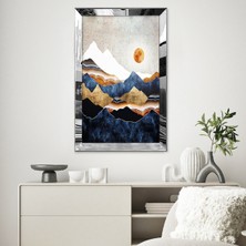 Zevahir Mobilya Dekorasyon Gümüş Aynalı Pleksi Çerçeveli Dağ Manzaralı Kahverengi Mavi Beyaz Soyut Çizim Tablo