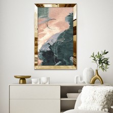 Zevahir Mobilya Dekorasyon Gold Aynalı Pleksi Çerçeveli Modern Çiçekli Mavi Suretli Soyut Çizim Tablo