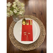 Kidspartim Gold Yaldızlı Kırmızı Cepli Havuç Çiçeği Peçete 12 Adet 40X40