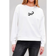 CU Collection Scorpio Akrep Burç Baskılı Beyaz Unisex Kadın Erkek Pamuklu Sweatshirt CU354