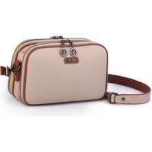 Nas Bag Kadın Çapraz Çanta Çift Gözlü Ayarlanabilir Askılı Kum Taba  Lacste