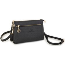 Nas Bag Kadın Çapraz ve Clutch Çanta Bilek ve Çapraz Askılı  Siyah  Gofraj  (24X15 Cm)