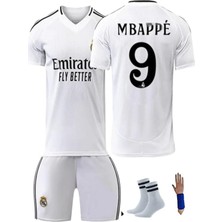 Yenteks Real Madrid Mbappe 24/25 Sezon  Beyaz  Iç -Saha Çocuk Futbol Forması 4 Lü Set Forma+Şort+Bileklik+Çorap