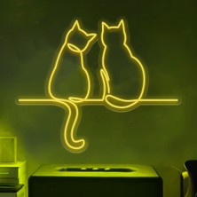 Disa Neon LED Duvar Dekoratif Aydınlatma -Çift Kedi-