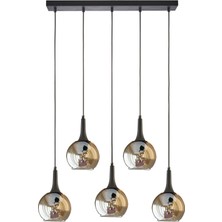 Woodhub Fred Modern Dekoratif Sıralı Siyah Renk Bal Camlı Sıralı Sarkıt Yemek Masası Üstü -Salon 5 Li Avize