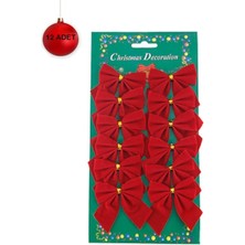 Sole Yıllbaşı Ağaç Süs Kadife Kırmızı Fiyonk 12 Li 5cm