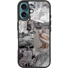 S-Case iPhone 16 Silver Sticker Tasarımlı Glossy Telefon Kılıfı