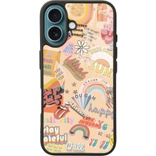 S-Case iPhone 16 Vintage Sticker Tasarımlı Glossy Telefon Kılıfı