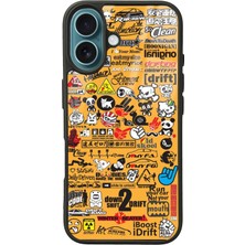 S-Case iPhone 16 Yellow Sticker Tasarımlı Glossy Telefon Kılıfı