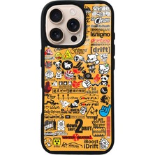 S-Case iPhone 16 Pro Yellow Sticker Tasarımlı Glossy Telefon Kılıfı