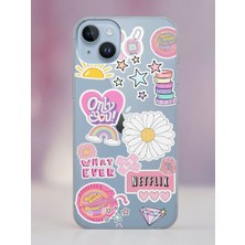 S-Case iPhone 14 Pink Sticker Tasarımlı Şeffaf Telefon Kılıfı