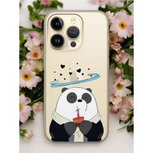 S-Case iPhone 15 Pro Max Kalpli Panda Tasarımlı Şeffaf Telefon Kılıfı