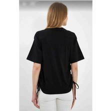 Kadın Siyah Onu Yazılı Yanları Büzgülü Oversize T-Shirt