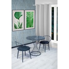 Nur Metal Alvin 80 x 80 London Sandalye Takımı 2 Kişilik Mutfak Masası - Yemek Masası - Siyah Mermer