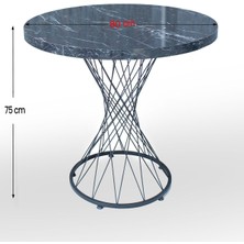 Nur Metal Alvin 80 x 80 London Sandalye Takımı 2 Kişilik Mutfak Masası - Yemek Masası - Siyah Mermer