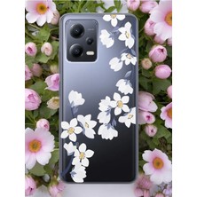 S-Case Xiaomi Redmi Note 12 Pro 5g Art White Flowers Tasarımlı Şeffaf Telefon Kılıfı