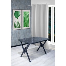 Nur Metal Carla 120x80 Oval Köşe Masa - Mutfak Yemek Masası - Siyah Mermer