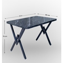 Nur Metal Carla 120x80 Oval Köşe Masa - Mutfak Yemek Masası - Siyah Mermer