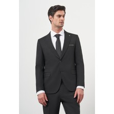 Morven  Erkek Siyah Basic Jakar Desen Slim Fit Sivri Yaka Takım Elbise
