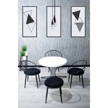 Nur Metal Alvin 80 x 80 London Sandalye Takımı 4 Kişilik Mutfak Masası - Yemek Masası - Cafe Masası - Beyaz