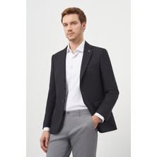  Erkek Siyah Poliviskon Slim Fit Mono Yaka Klasik Ceket