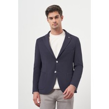  Erkek Lacivert Örme Slim Fit Torba Cep Mono Yaka Spor Ceket