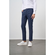 Morven  Erkek Lacivert Carbon Desenli Slim Fit Classic Pantolon