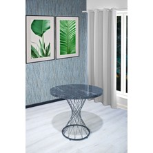 Nur Metal Alvin 80x80 Yuvarlak Masa - Mutfak Yemek Masası - Siyah Mermer