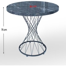 Nur Metal Alvin 80x80 Yuvarlak Masa - Mutfak Yemek Masası - Siyah Mermer