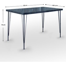 Nur Metal 120x60 Masa - Mutfak Yemek Masası - Siyah Mermer