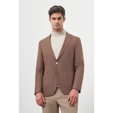  Erkek Kahve Dokuma Slim Fit Mono Yaka Ceket