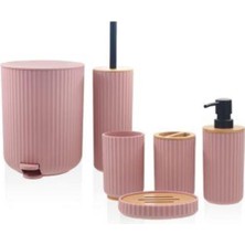 Güneş Züccaciye Stripe Banyo Seti Pembe 6 Parça