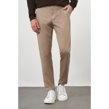 Morven  Erkek Açık Kahve Pamuk Yan Cep Slim Fit Chino Pantolon