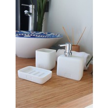 Güneş Züccaciye Marble Banyo Seti Gümüş Beyaz 3 Parça Modern Stil Suya Dayanıklı Malzeme