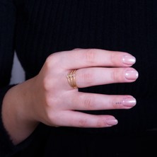 Adil İdil Kuyumculuk Üç Sıralı Tek Taşlı Yüzük