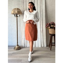 Küçüğüm Butik Kiremit Rengi Kısa Kaşe Etek