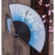 BERG Bambu Kumaş Mavi Mor Çiçekli Yelpaze A536