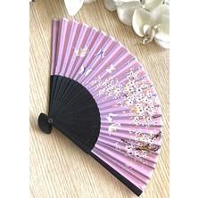 Yelpaze Mor Kumaş Bambu Çiçek Desenli