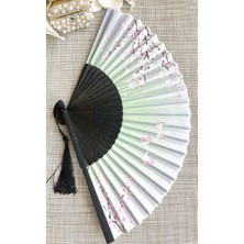 Yelpaze Sakura Çiçekli Pembe Bambu Kumaş Yelpaze A507