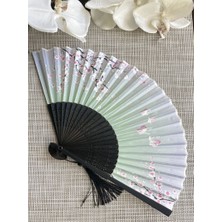 Yelpaze Sakura Çiçekli Pembe Bambu Kumaş Yelpaze A507