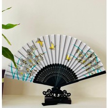 Yelpaze Gri Sakura Çiçekli Bambu Kumaş