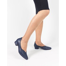 Gdt Ayakkabı  Deri Lacivert  Kalın Topuk Kadın Topuklu Ayakkabı